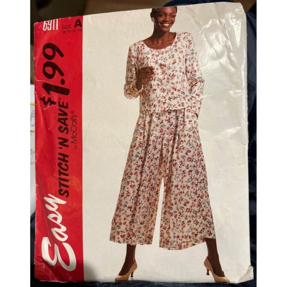 Easy Stitch 'N Save McCall's Misses Top /Split Skirt #6911 Pattern Sz 8-10-12-14